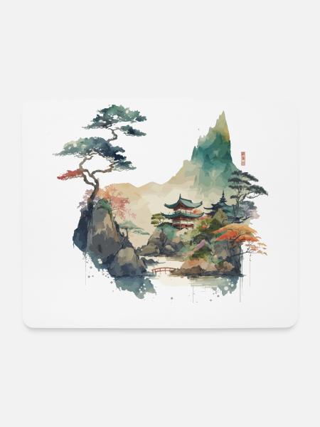 Tempellandschaft - Mousepad (Querformat) - Weiß