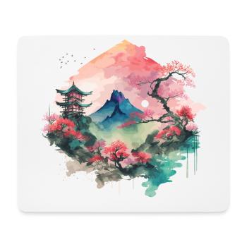 Asiatische Aquarelllandschaft - Mousepad (Querformat) - Weiß - Vorne