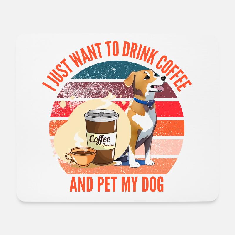 Kaffee trinken und Hund streicheln - Mousepad (Querformat) - Weiß