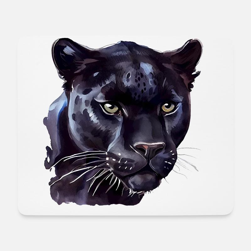 Portrait d’un jaguar noir - aquarelle - Tapis de souris (format paysage) - blanc