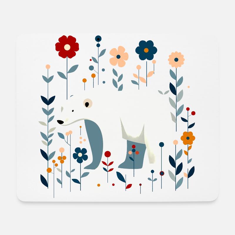 Floraler Eisbär - Mousepad (Querformat) - Weiß