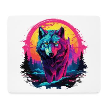 Loup, Nuit, Lune, Néon, Tête de loup, Forêt, Nature, Montagnes - Tapis de souris (format paysage) - blanc - Devant