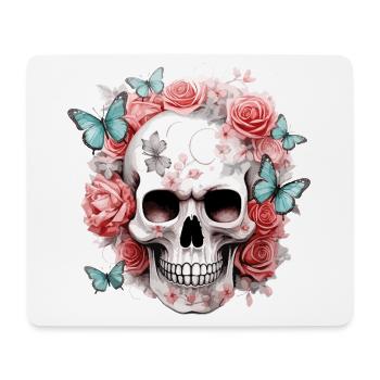 Skull Skull Roses Flowers Butterflies - Mouse Pad (horizontal) - white - Front