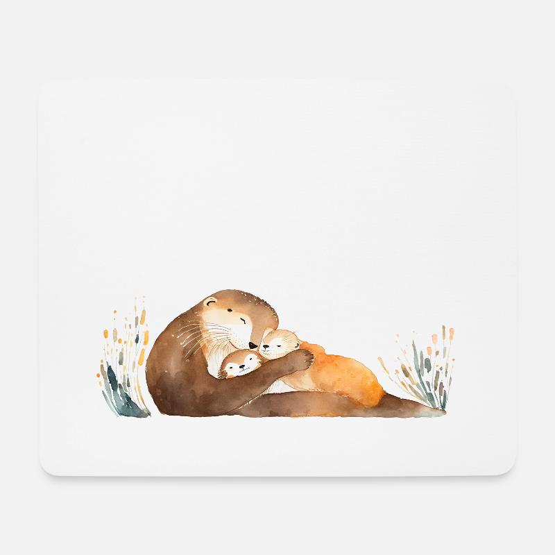 Liebevolle Otter-Mama und Baby - Mousepad (Querformat) - Weiß