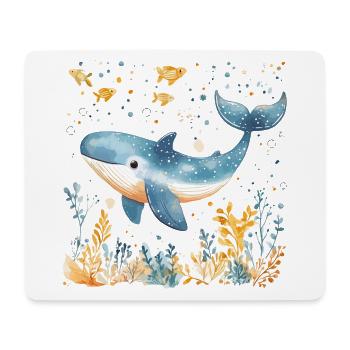 baleine mignon mignon bébé enfants animal baleine bleue aquarelle - Tapis de souris (format paysage) - blanc - Devant