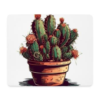 Small green cactus in a flower pot with flowers - Mouse Pad (horizontal) - white - Front