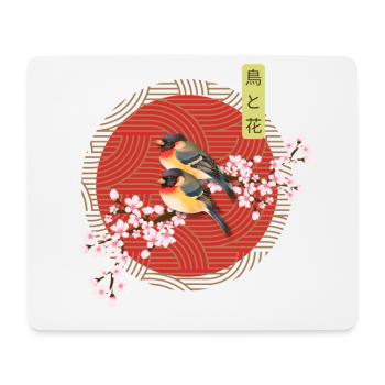 Ästhetische japanische Kunst Vögel mit Sakura - Mousepad (Querformat) - Weiß - Vorne