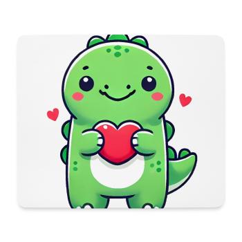 Adorable Dino with Heart Cartoon - Mouse Pad (horizontal) - white - Front