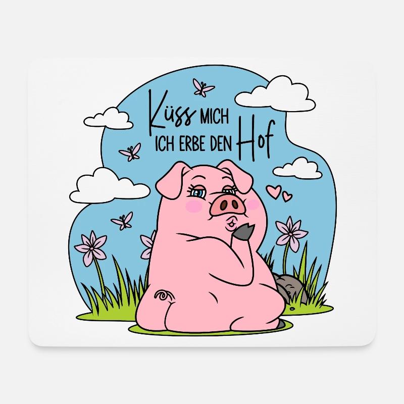 Bauernhof Bauer Schwein Küss mich Ich erbe den Hof - Mousepad (Querformat) - Weiß