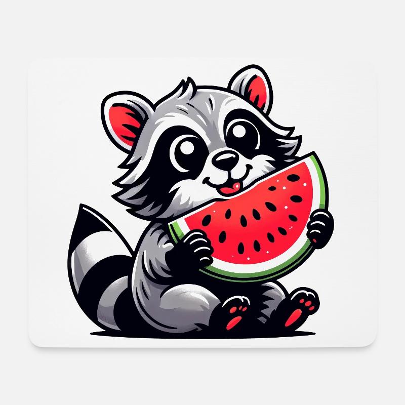 Waschbär Mit Wassermelone Fruchtig Lustig - Mousepad (Querformat) - Weiß