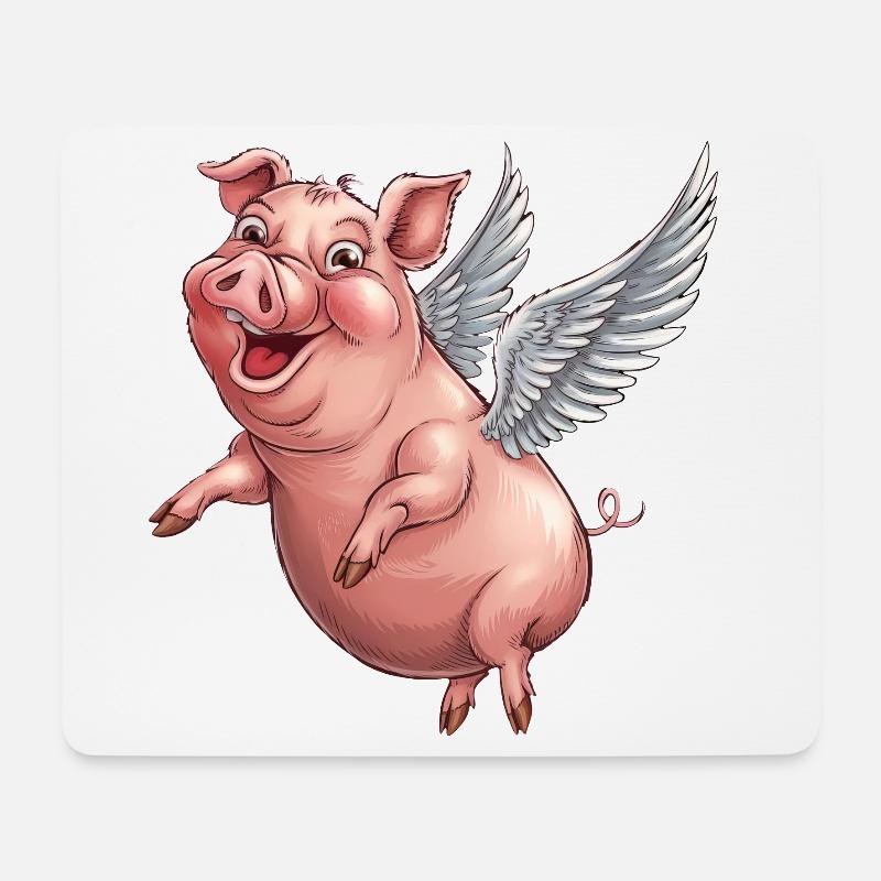 Skurriles Schwein mit Engelsflügeln Cartoon - Mousepad (Querformat) - Weiß