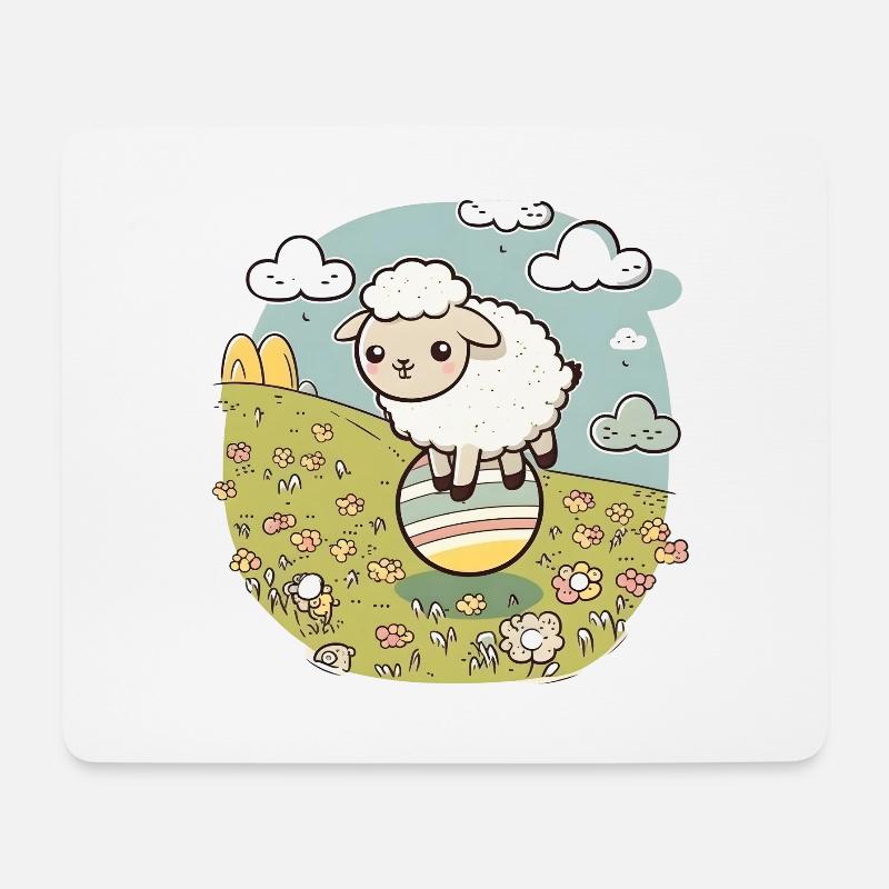 Sheep on an Easter meadow on an Easter egg - Mouse Pad (horizontal) - white