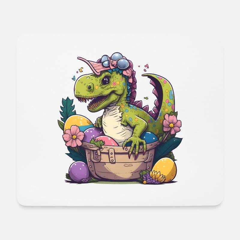 Dino im Osterkorb mit Ostereiern - Mousepad (Querformat) - Weiß