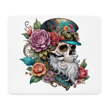 vintage, hipster, skull, bart, tatoo, rose, pirat - Mousepad (Querformat) - Weiß - Vorne
