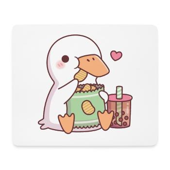 Süße Ente liebt Kartoffelchips und Boba-Tee - Mousepad (Querformat) - Weiß - Vorne