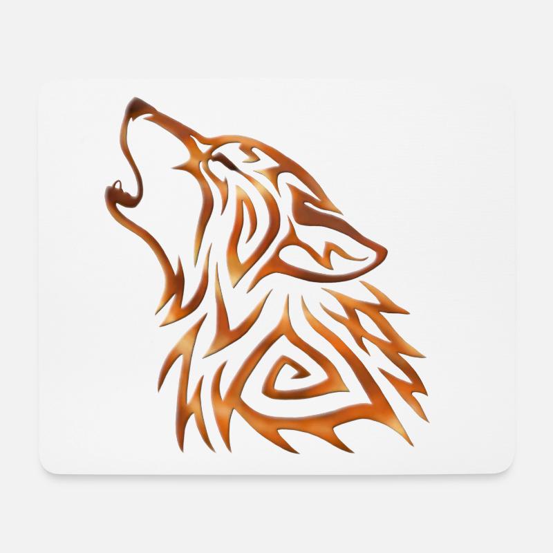 Tribal Wolf Howl Copper Flame - Mouse Pad (horizontal) - white