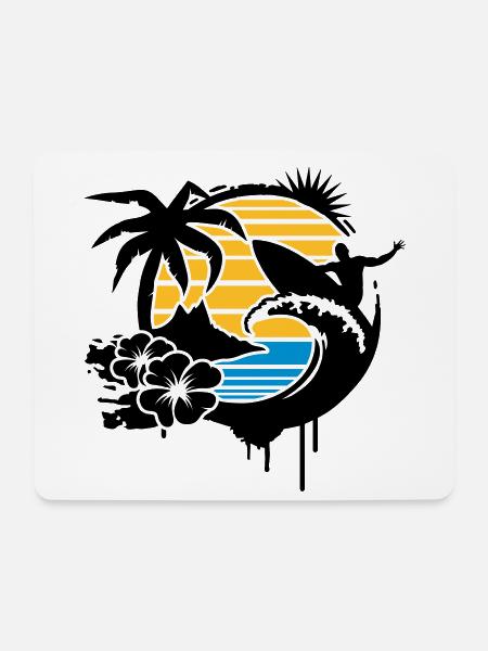 Surfing Graffiti -Palme,Hibiskusblüten,Insel,Welle - Mousepad (Querformat) - Weiß