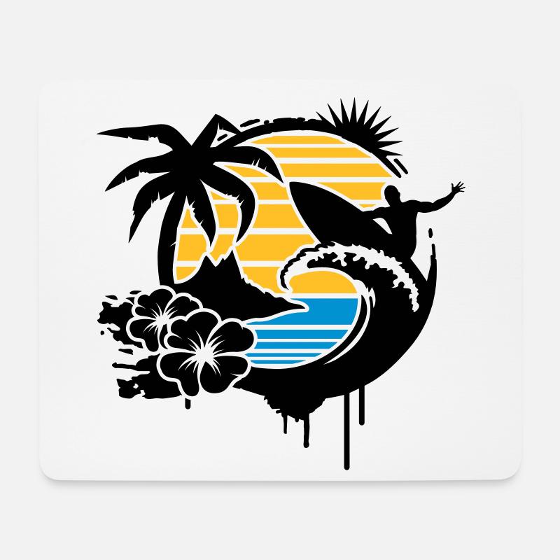 Surfing Graffiti -Palme,Hibiskusblüten,Insel,Welle - Mousepad (Querformat) - Weiß