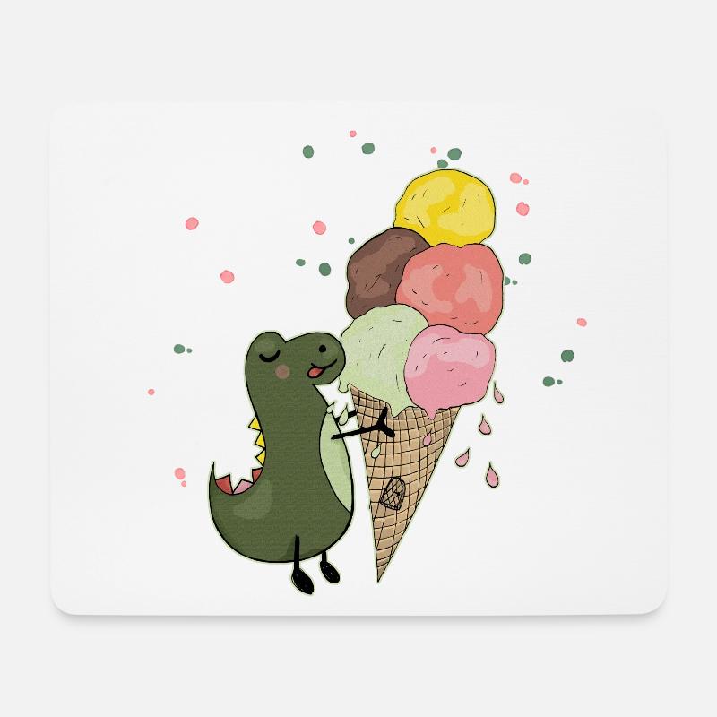 Dino mit Eis - Mousepad (Querformat) - Weiß