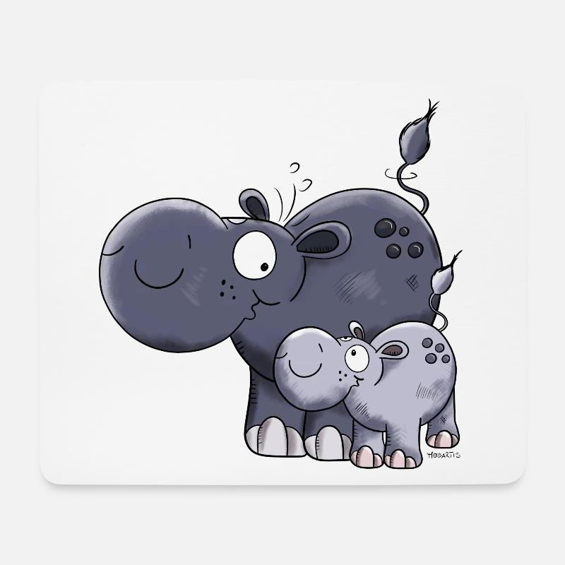 Nilpferd Familie - Mousepad (Querformat) - Weiß