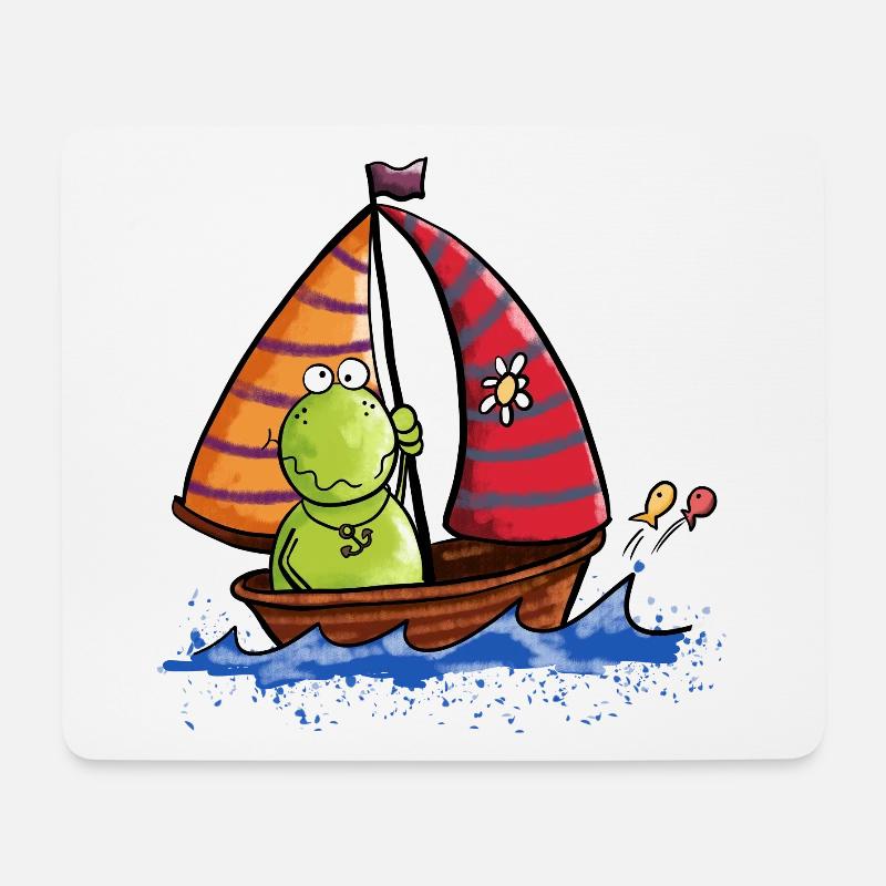 Frog at sea - Boat - Sailing - Ship - Comic - Mouse Pad (horizontal) - white