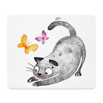 Katzenspiel mit Schmetterlingen - Mousepad (Querformat) - Weiß - Vorne