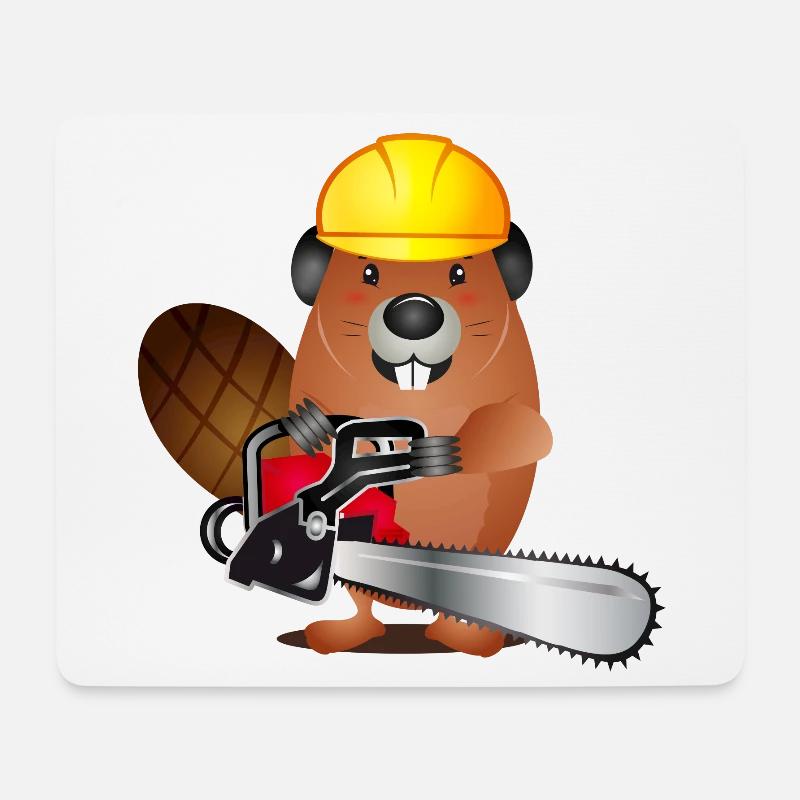 niedlicher Biber mit Kettensäge und Schutzhelm - Mousepad (Querformat) - Weiß