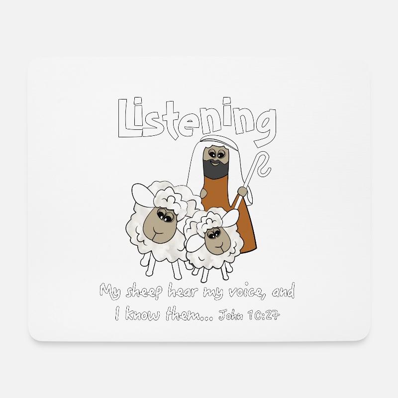 Christliches Design Zuhören Schafe und Gute - Mousepad (Querformat) - Weiß