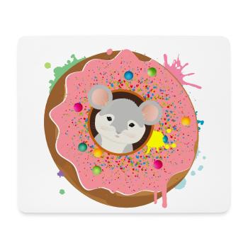 grey mouse sitting in the donut with pink glaze - Mouse Pad (horizontal) - white - Front