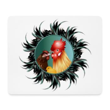 Rooster with hen and chicks in feather frame - Mouse Pad (horizontal) - white - Front