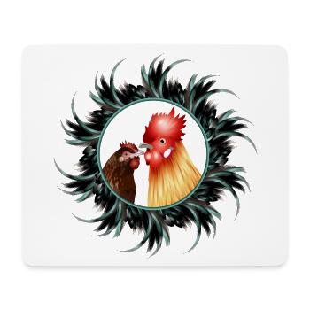 Rooster with hen in feather frame - Mouse Pad (horizontal) - white - Front