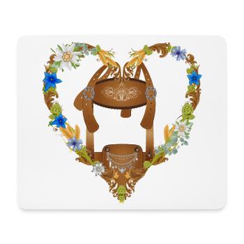 Trachten Lederhose Illustration im floralen Herz - Mousepad (Querformat) - Weiß - Vorne