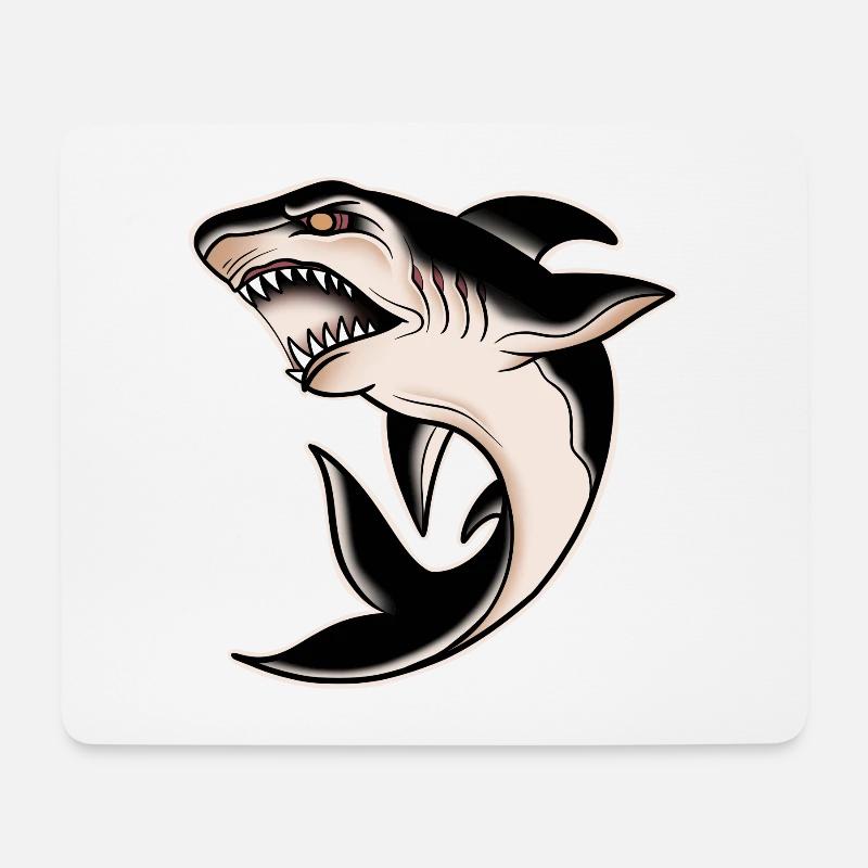 Traditionelles Tattoo des weißen Hais der alten Schule - Mousepad (Querformat) - Weiß