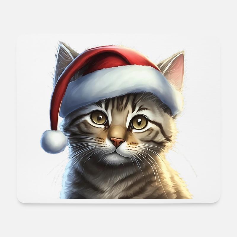Kätzchen mit Weihnachtsmütze - Mousepad (Querformat) - Weiß