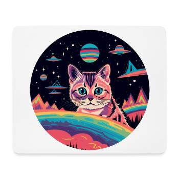 Cat with UFOs in space - Mouse Pad (horizontal) - white - Front