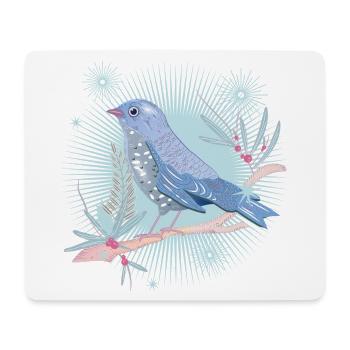 bläulicher Vogel mit Misteln im Winter Stimmung - Mousepad (Querformat) - Weiß - Vorne