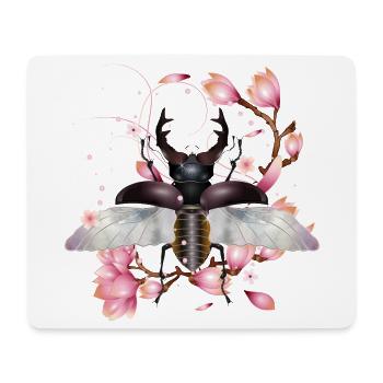 prächtiger Hirschkäfer mit Flügel & Magnolienblüte - Mousepad (Querformat) - Weiß - Vorne