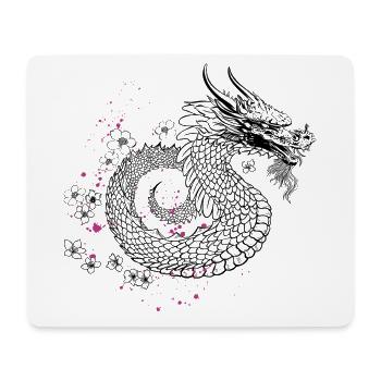 Dragon with Cherry Blossoms Sakura Style - Mouse Pad (horizontal) - white - Front