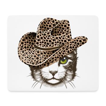 Porträt einer Katze mit Hut im Leoparden Look - Mousepad (Querformat) - Weiß - Vorne