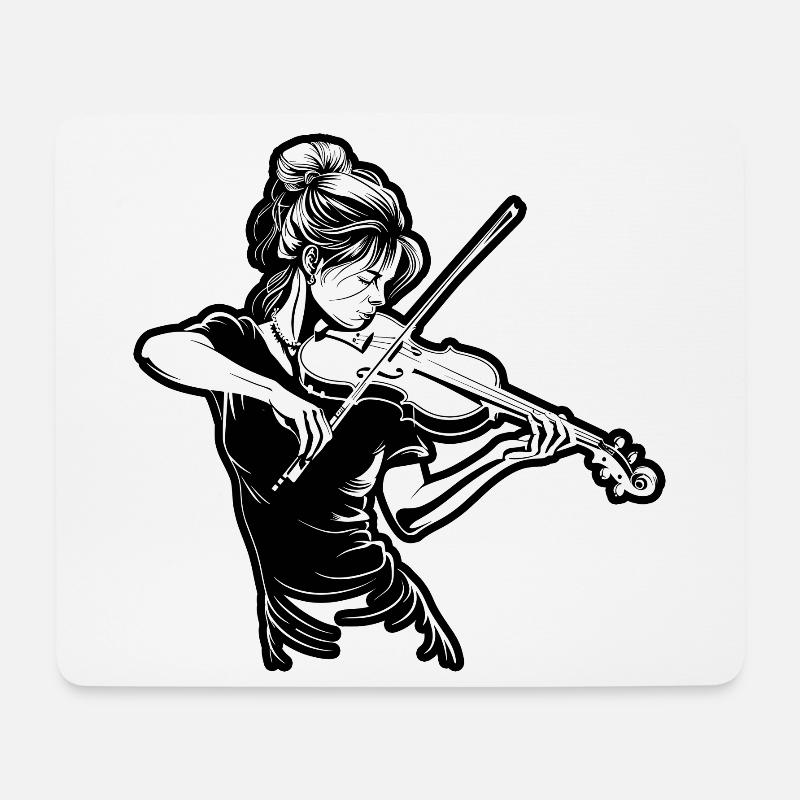 Geige Mädchen Zeichnung - Mousepad (Querformat) - Weiß