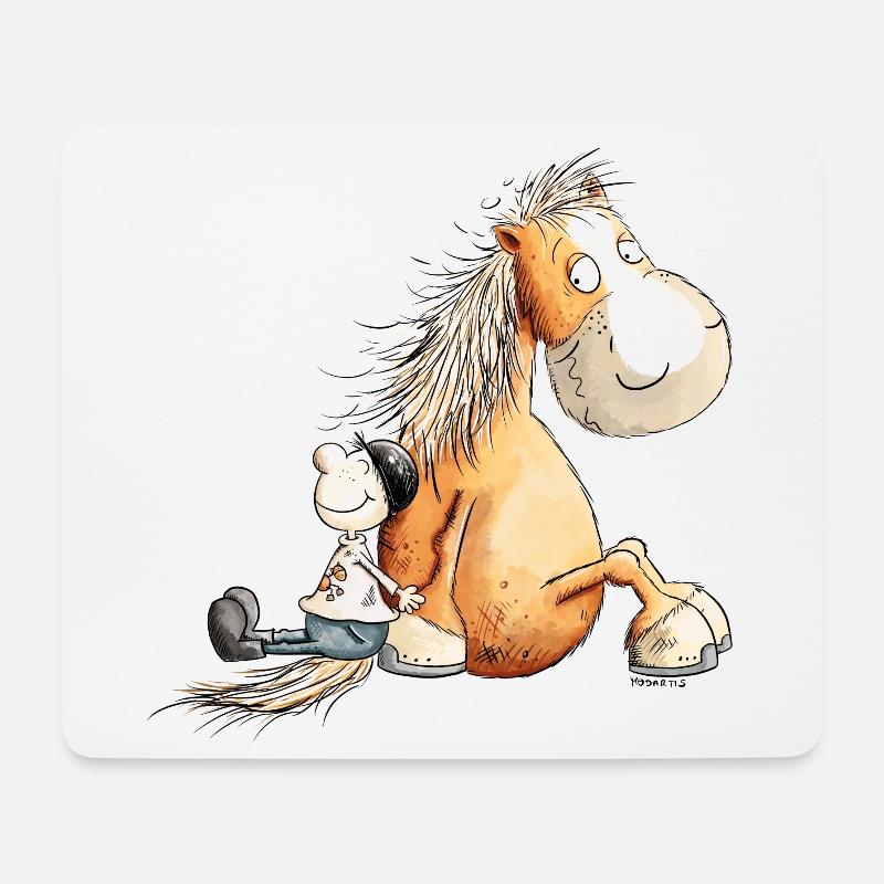 Drolliges Pferd Mit Reiter Pferdemotiv Für Reiter - Mousepad (Querformat) - Weiß