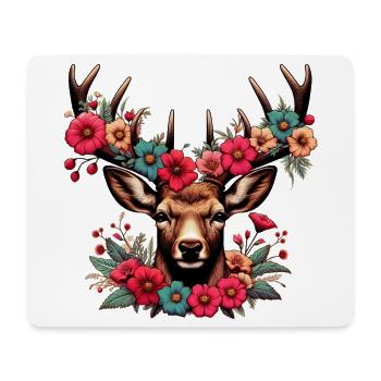 Cerf avec des fleurs - Tapis de souris (format paysage) - blanc - Devant