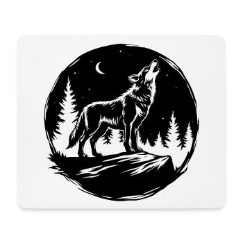 Schwarz-Weiß-Schablone: Heulender Wolf auf einem Felsen - Mousepad (Querformat) - Weiß - Vorne