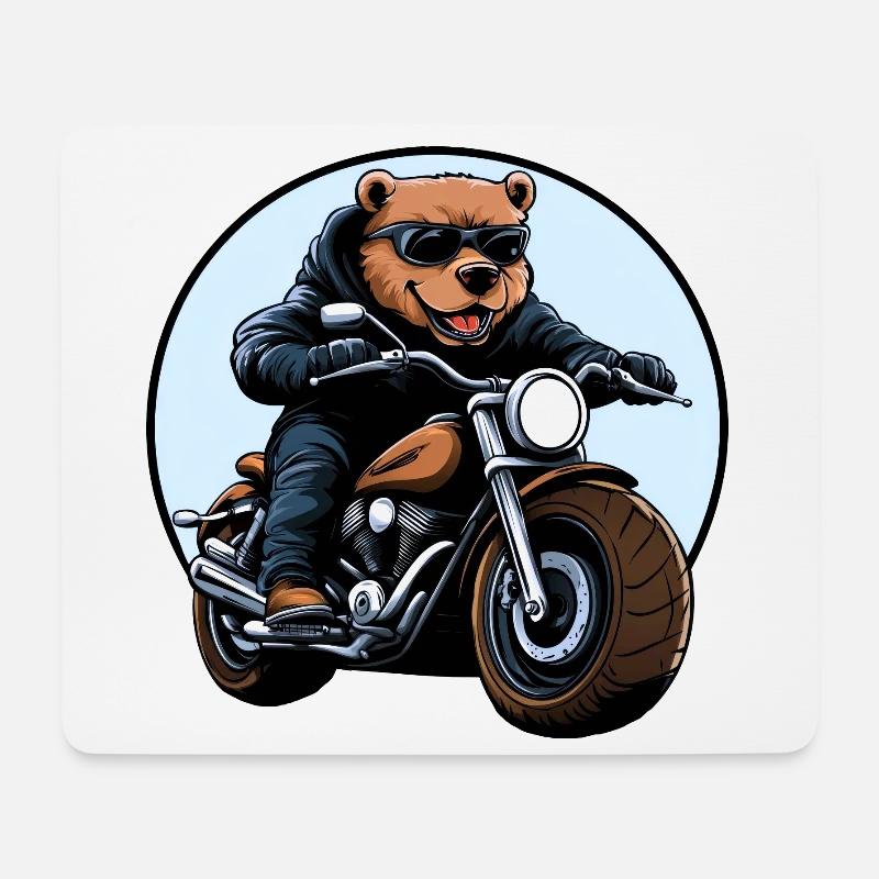 Bären Motorrad / Motorradfahrer Bär - Mousepad (Querformat) - Weiß