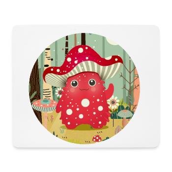 Lustiges Pilz-Monster im bunten Wald - Mousepad (Querformat) - Weiß - Vorne