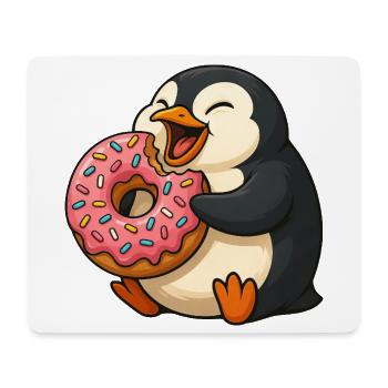 Mignon pingouin Donut Lover Dessin animé Grignotage - Tapis de souris (format paysage) - blanc - Devant