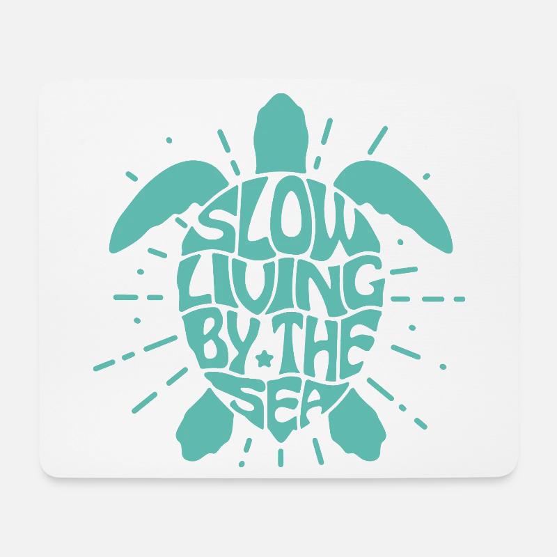 Meeresschildkröte lebt langsam am Meer Illustration - Mousepad (Querformat) - Weiß