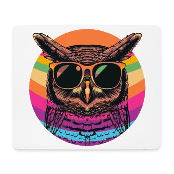 Bunte Retro Eule mit Sonnenbrille - Mousepad (Querformat) - Weiß - Vorne