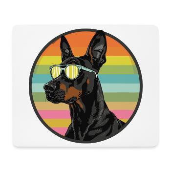 Cool Dobermann mit Sonnenbrille im Retro-Look - Mousepad (Querformat) - Weiß - Vorne