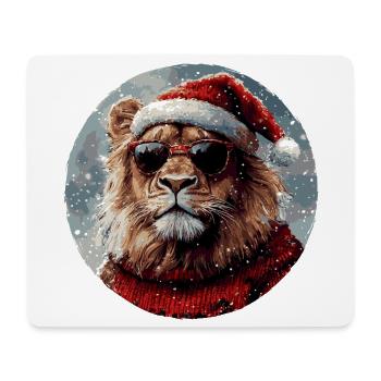 Lion Noël drôle, cool - Tapis de souris (format paysage) - blanc - Devant